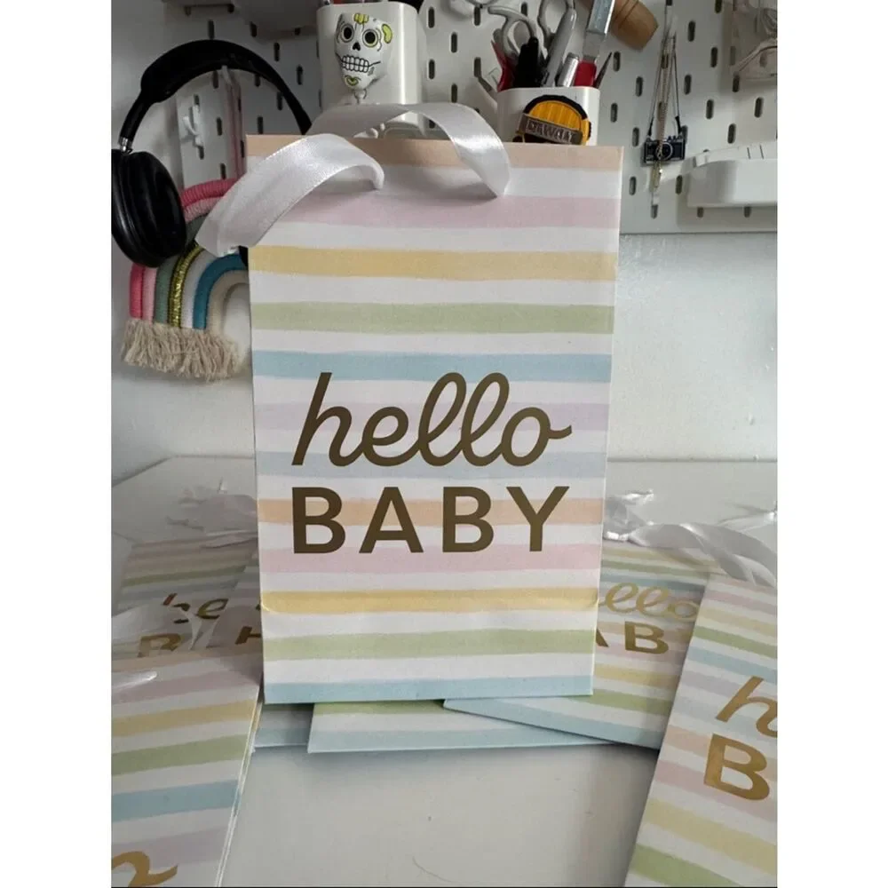 Spritz Pastel Striped Gift Bags with Gold Foil 